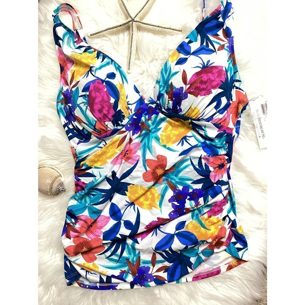 New. Blue Rod Beattie floral tankini top. - Picture 2 of 8